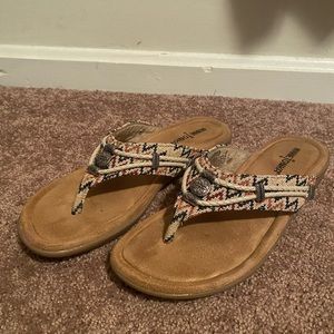 Multi-Colored sandals with low wedge heel